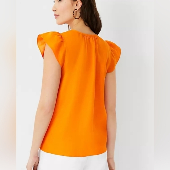 Ann‎ Taylor Pure Linen Flutter Sleeve Breathable lightweight Top Orange Size XL - Picture 2 of 14